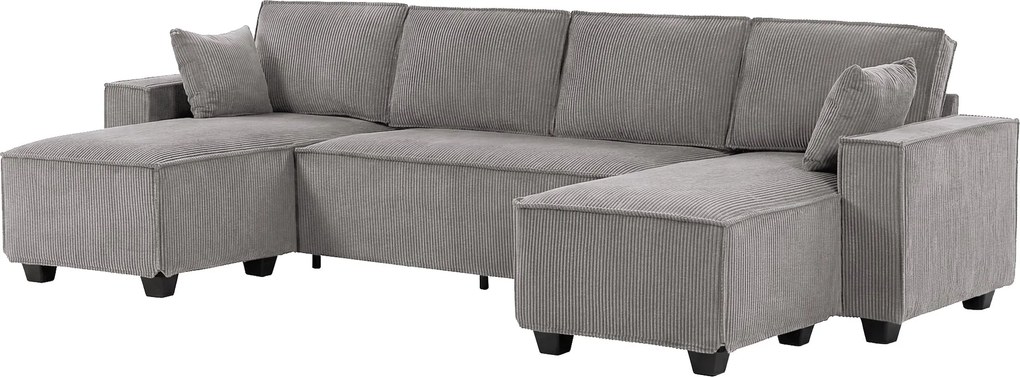 HOMCOM 311 cm-es U-alakú sarokkanapé dupla chaise-kkel, kordbársony, széles mély ülések, zsebrugós ülőpárnák, széles kartámaszok, 4 személyes — világo
