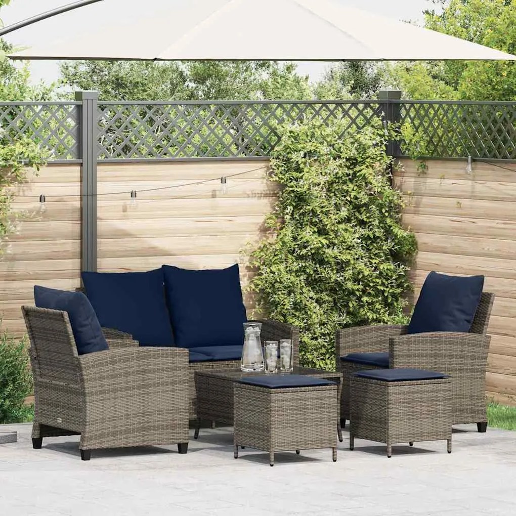 6 részes szürke polyrattan kerti ülőgarnitúra párnákkal