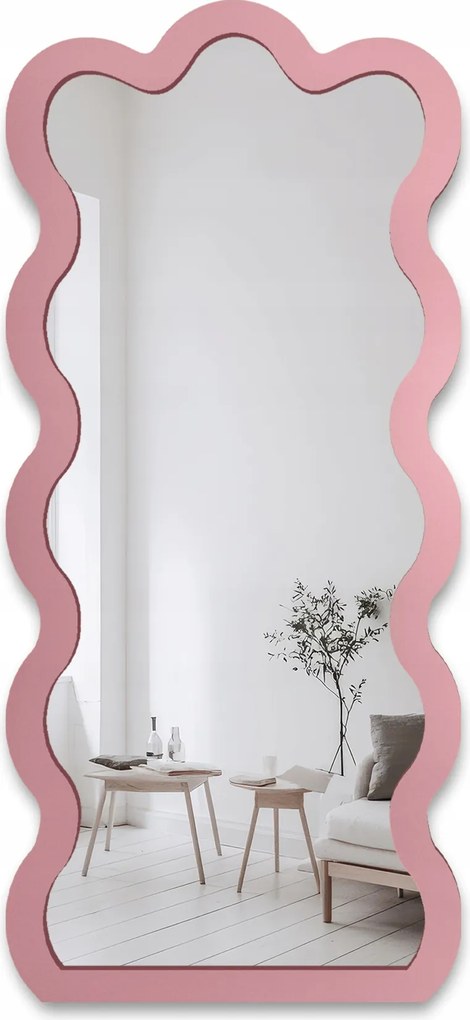 Fali tükör hullámos rózsaszín keretben Blobs Wave 80x176 előszobába