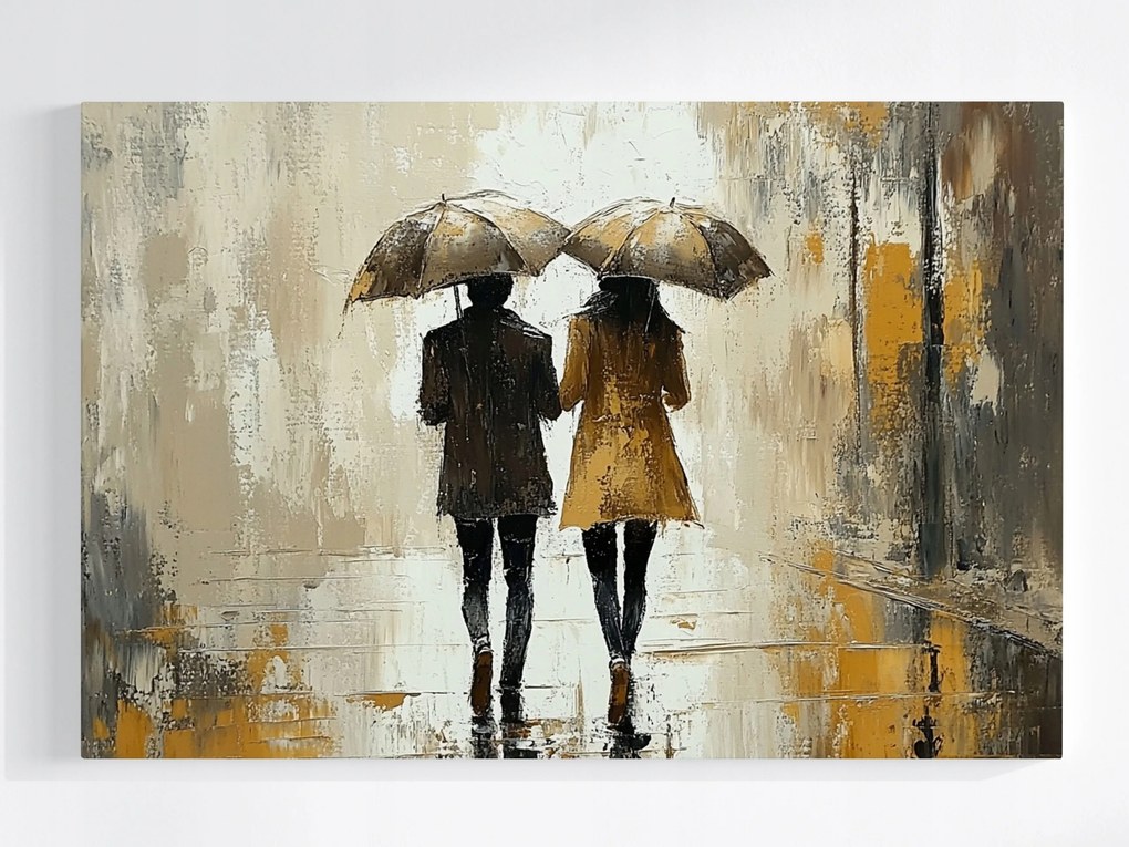 Vászonkép Canvas Város Pár Nő Férfi Séta Eső 120x80