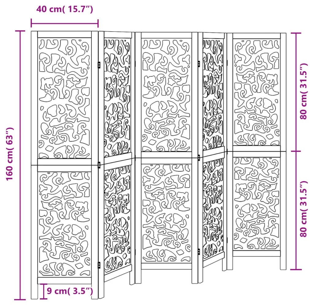 5 paneles fekete tömör császárfa térelválasztó