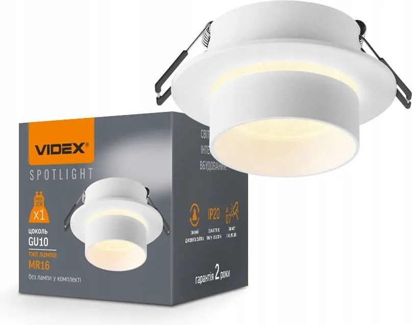 Süllyesztett lámpatest Süllyesztett Halogén Mennyezeti Lámpa 1x GU10 Fehér Videx