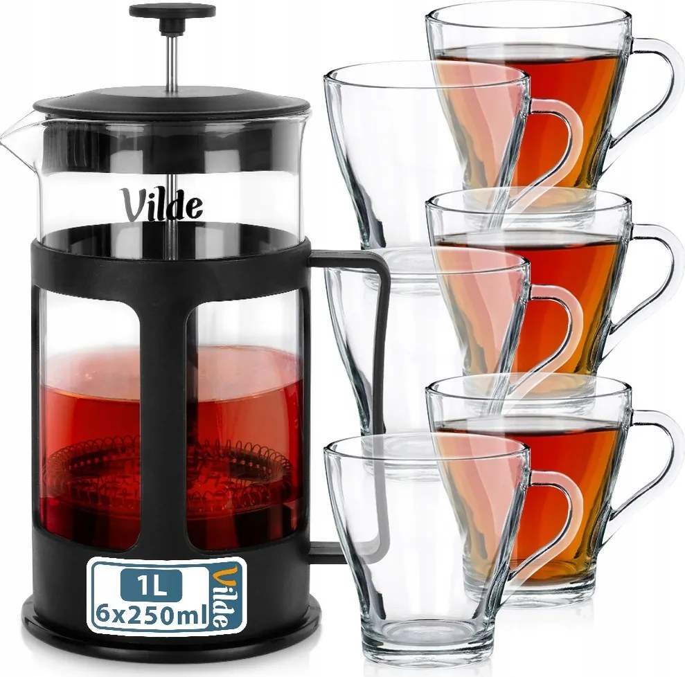 Dugattyús kávéfőző kávészűrővel gyógynövény tea 1L poharak