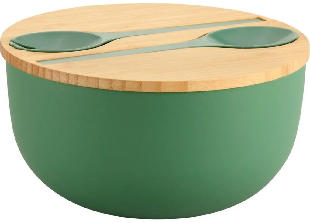Kesper 58471 Salátás tál evőeszközökkel és bambuszfedéllel 24 cm, zöld