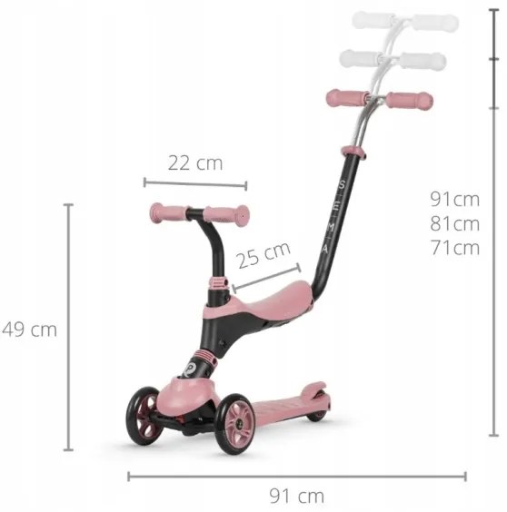QPlay - Gyermek roller 4in1 SEMA rózsaszín