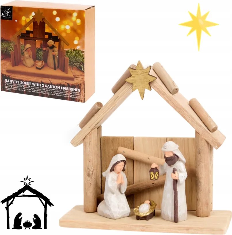 Fa Barna Dekoratív Karácsonyi Betlehem Betlehemi Istálló Figurák