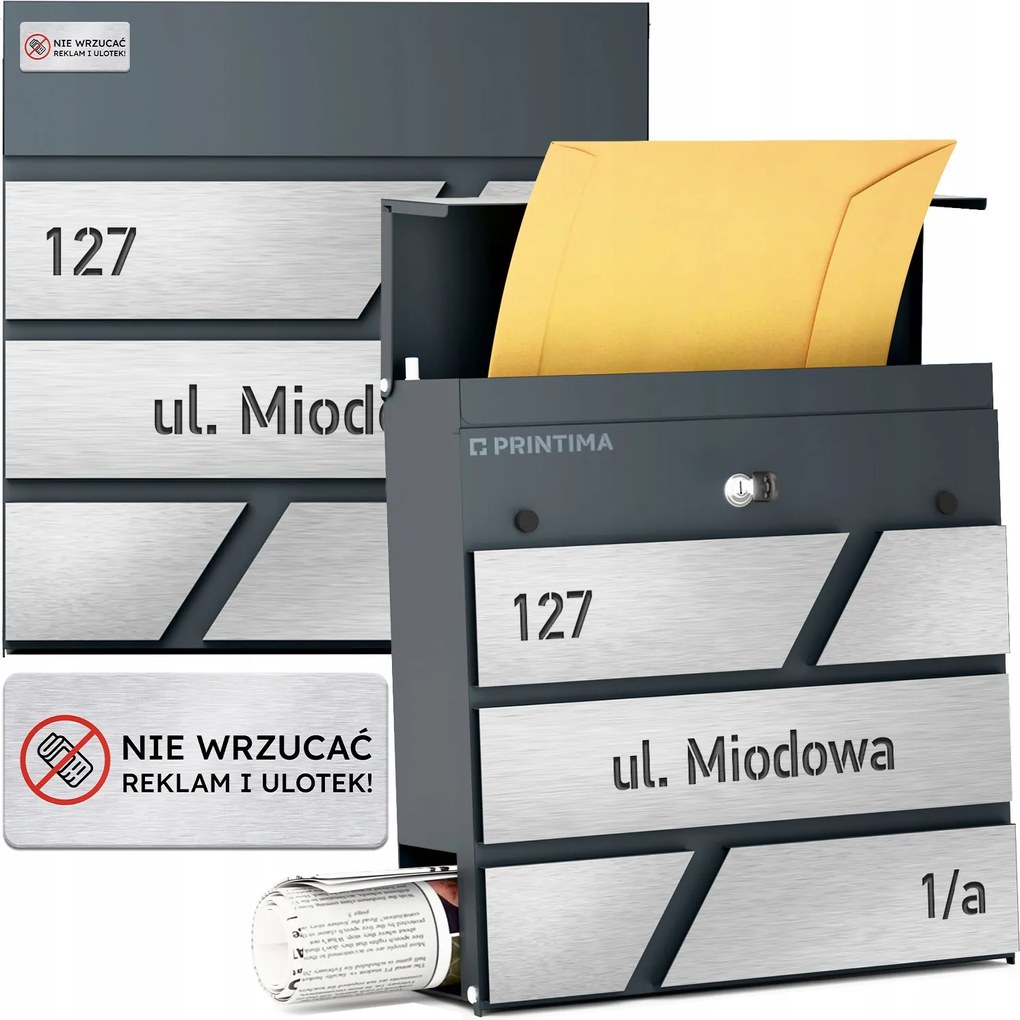 Nagy Levéltartó Doboz Házszámmal Antracit Barázdált Házszám