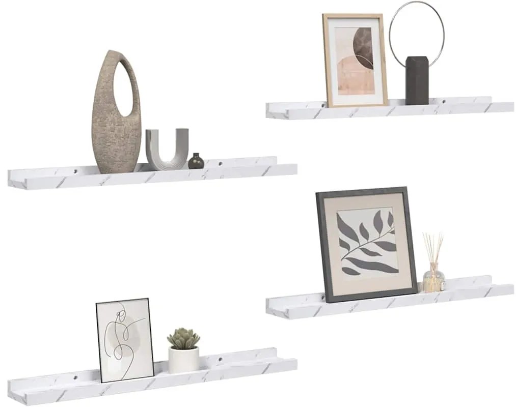 Falpolc polcokkal 4 pcs Fehér márvány 40 x 9 x 3 cm Faanyag