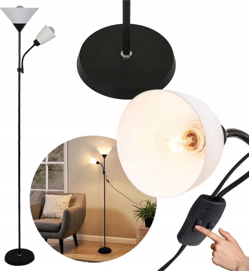 Álló lámpa Padló olvasólámpa 2X E27 kapcsoló Állítható 170cm