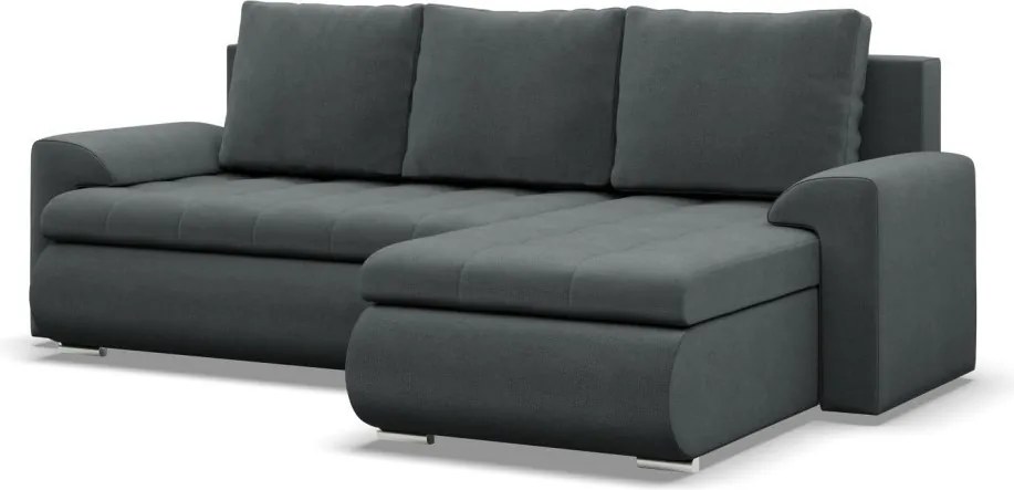 Tokio sarokkanapé, 2 ágyneműtartóval, bársony, jobboldali, szürke