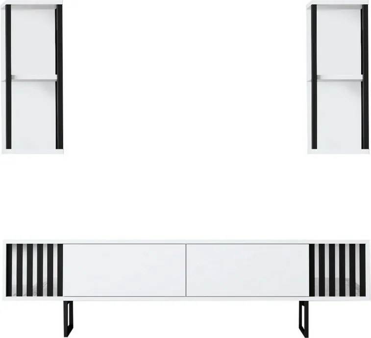 TV-állvány polcokkal Chrome White and Black