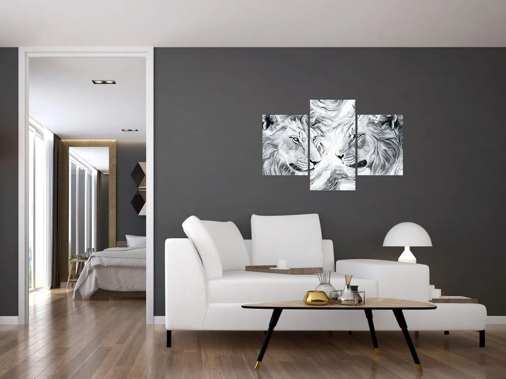 Kép - Rajzolt oroszlánfejek (90x60 cm)