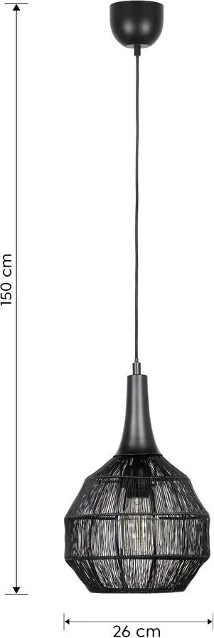 Matt fekete függőlámpa fém búrával Soraya – Trio
