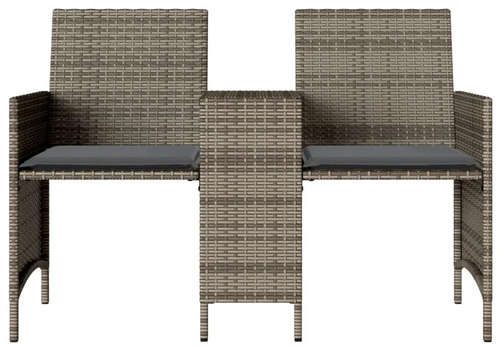 2 személyes szürke polyrattan kerti kanapé asztallal/székkel