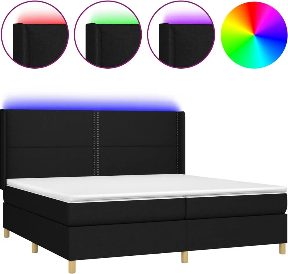 vidaXL fekete szövet rugós és LED-es ágy matraccal 200x200 cm