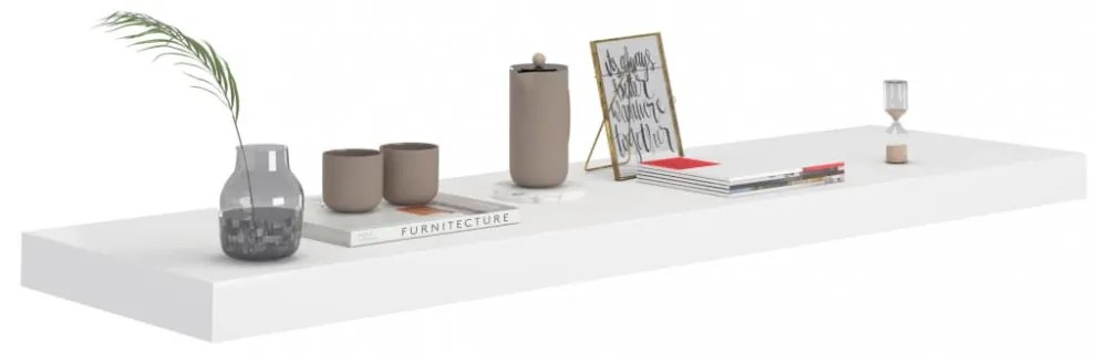 2 db fehér MDF lebegő fali polc 90 x 23,5 x 3,8 cm