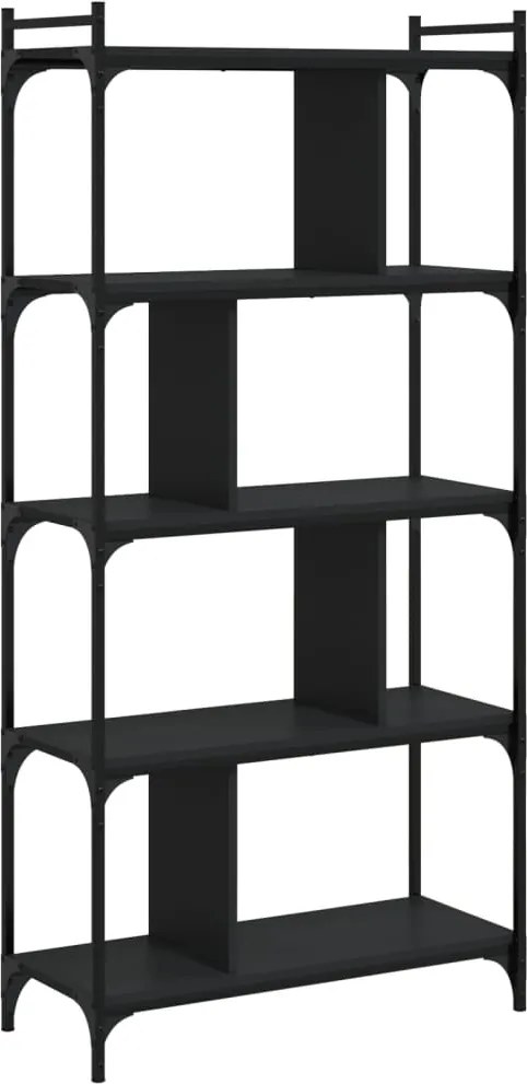 vidaXL 5 szintes fekete szerelt fa könyvespolc 76 x 32 x 158 cm