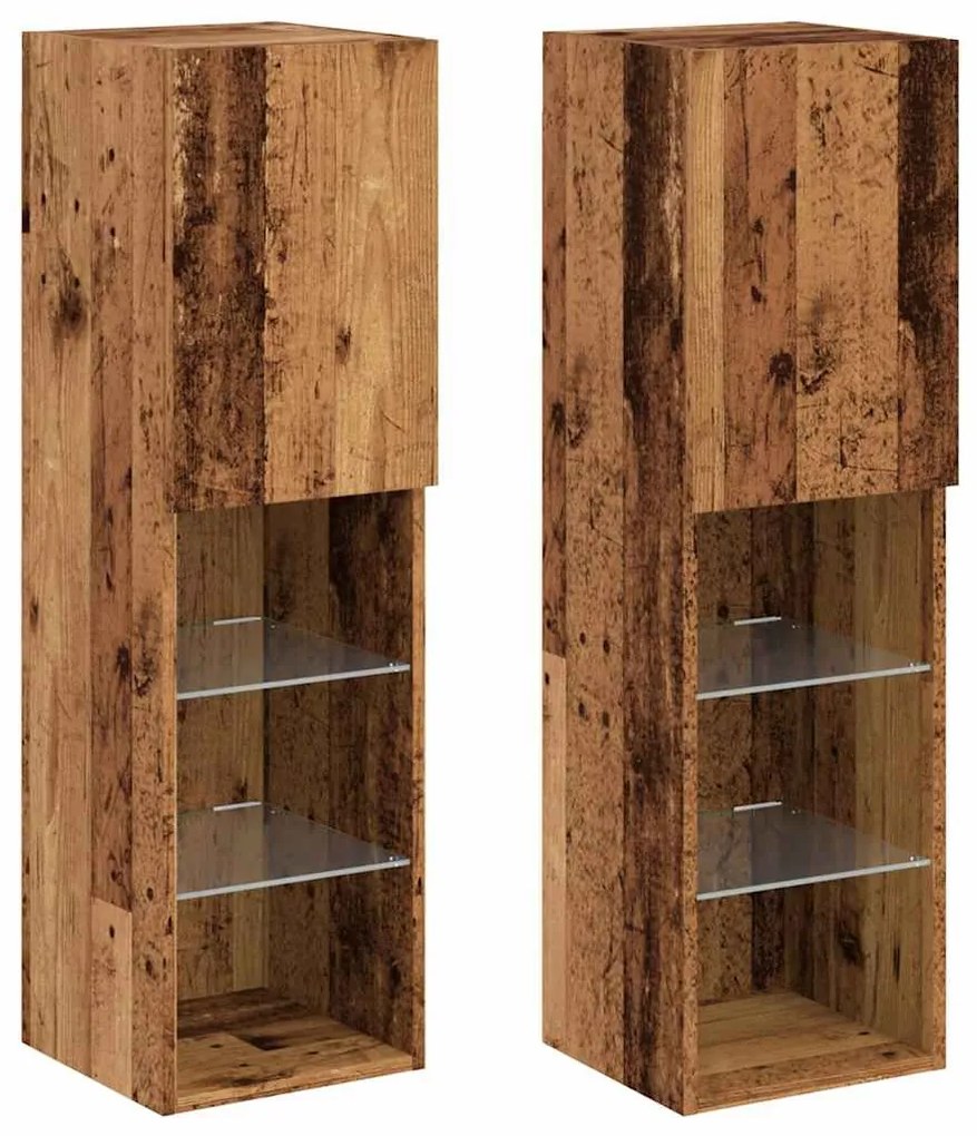 2 db antik fa színű TV-szekrény LED-lámpákkal 30,5x30x102 cm