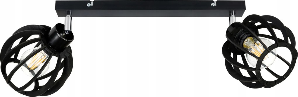 Mennyezeti Lámpa Függő Plafon Csillár Fekete Loft Lámpabúra Fa 2x E27