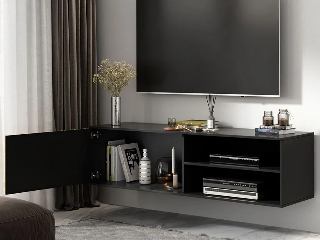Fali TV állvány MEORATI 150x40 cm, fekete / artisan tölgy