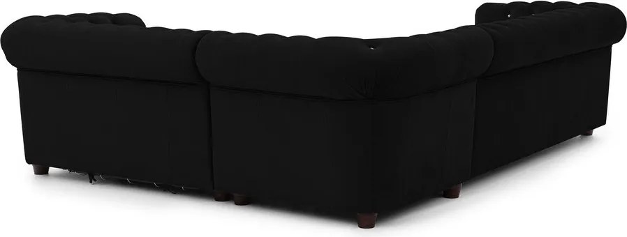 Fekete bársony kinyitható sarokkanapé (jobb oldali-L alakú) York Blik – Ropez