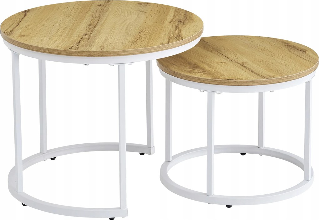 Dohányzóasztal Kerek Ipari Szett 2 Db Dohányzóasztal Loft Tölgy