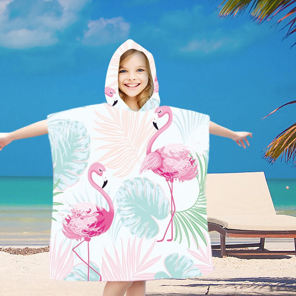 Strand poncsó FLAMINGO családi szett 2db, színes