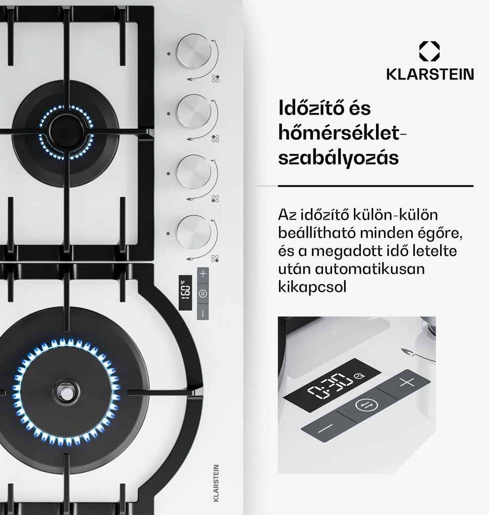 Klarstein Ignito gas cooktop 8 kW, cast iron supports, timer, temperature control