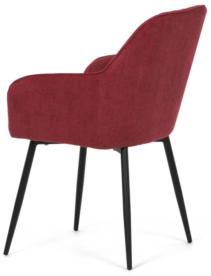 Scaun de sufragerie elegant, material textil roșu, metal negru