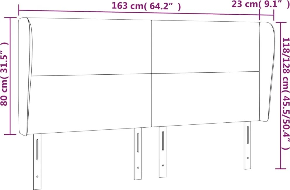 sötétszürke szövet fejtámla szárnyakkal 163 x 23 x 118/128 cm