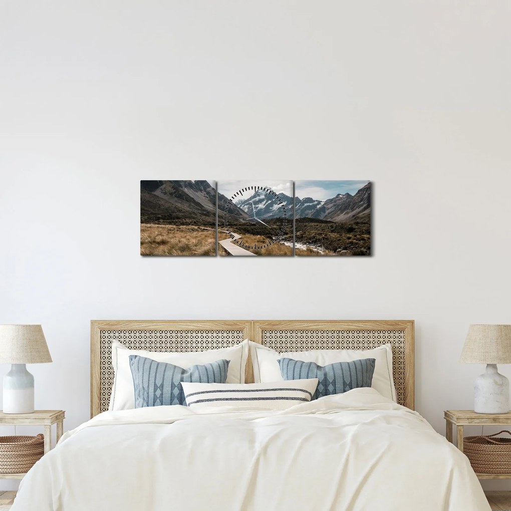Kép - Sétány a hegységben Mt. Cook (órával) (90x30 cm)