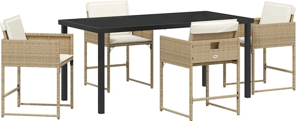 vidaXL Kert étkező szett párnával 5 pcs Bézs polirattan