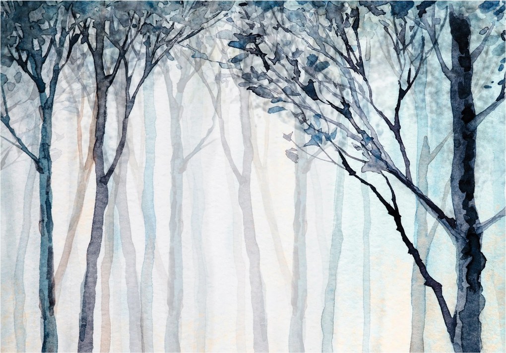Fotótapéta Akvarell fák a ködben szürke-kék vinil 460x300 +ragasztó