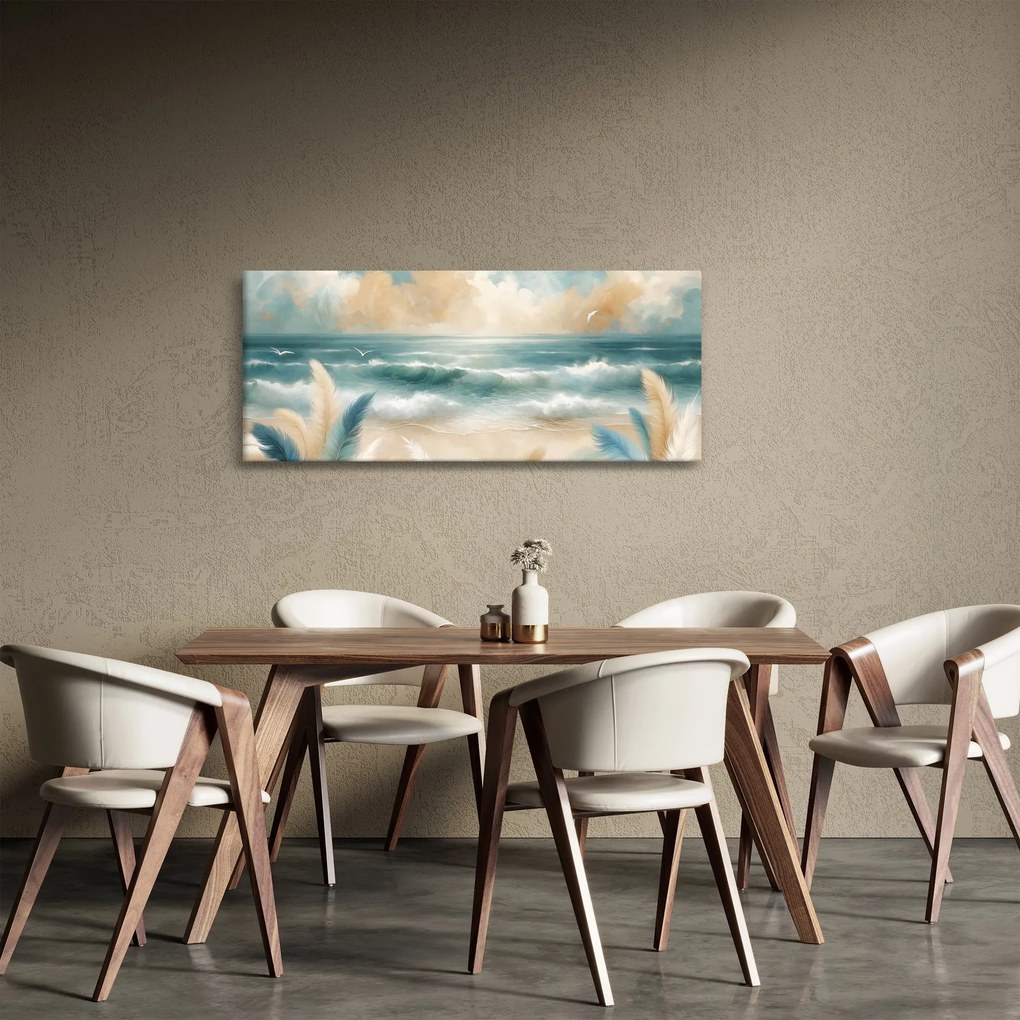Kép – Festett strand lágy színekben (120x50 cm)