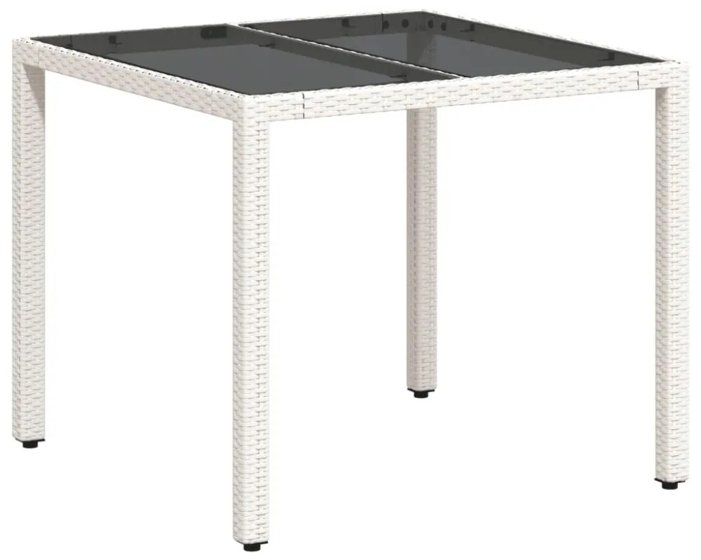 fehér polyrattan üveglapos kerti asztal 90 x 90 x 75 cm