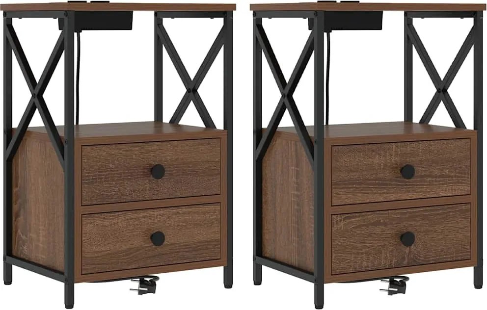vidaXL Éjjeliszekrény 2 pcs Barna Tölgy 40 x 31 x 60 cm Faanyag