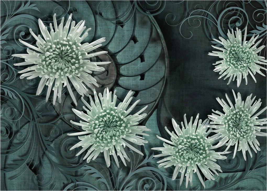 Kép - Zöld virágok (üvegen) (70x50 cm)