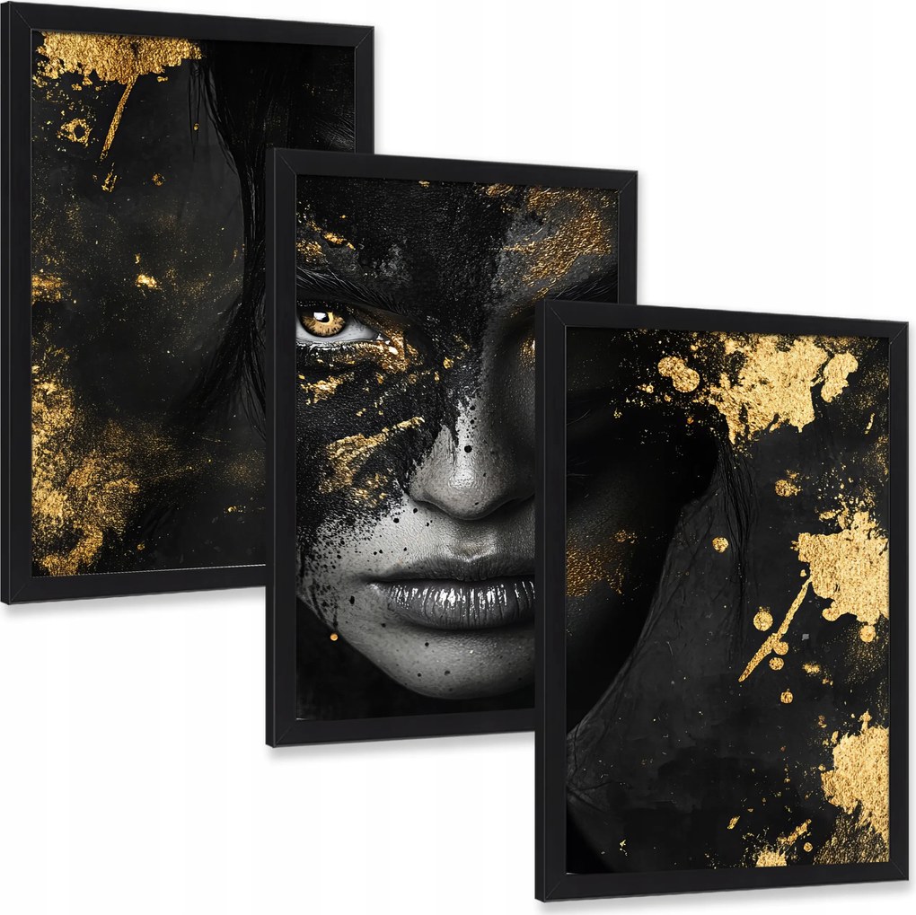 Három darabos arany nő glamour triptichon szett 3 db 40x30 cm