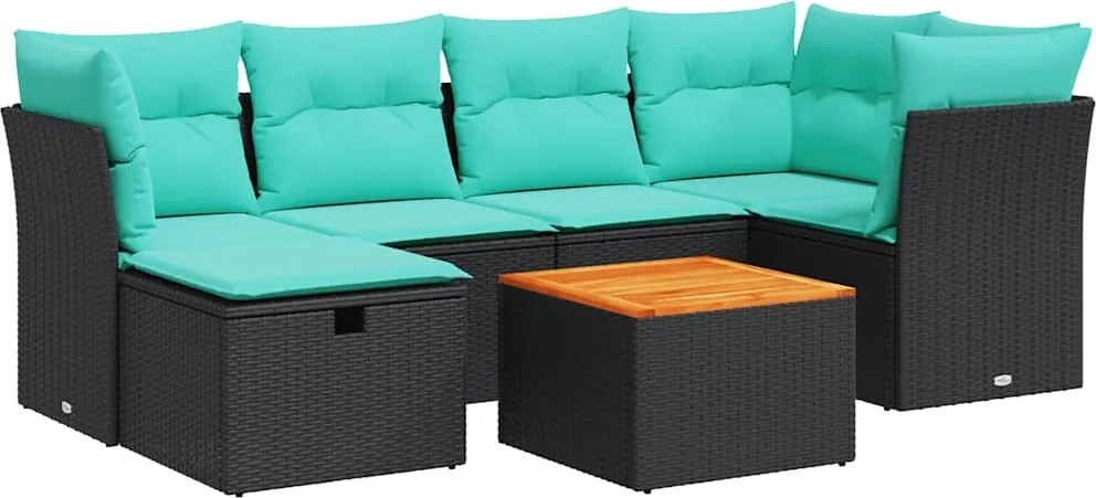 vidaXL 7 részes fekete polyrattan kerti ülőgarnitúra párnával