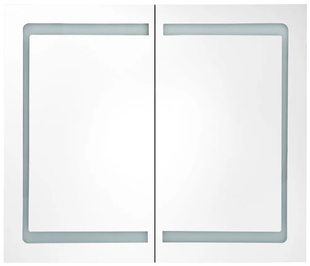 fényes fehér LED-es tükrös fürdőszobaszekrény 80 x 12 x 68 cm