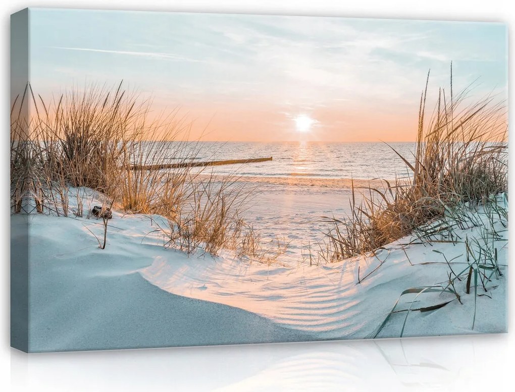 Vászonkép 60x40 Naplemente tengerpart tenger homok nyugalom pihenés természet harmónia