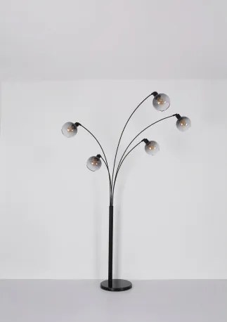 Globo 58228NBS Állólámpa fém matt fekete, fekete márvány, füstszínű üveg, fekete PVC kábel, forgókapcsoló, HxSzxM: 980x1100x2080mm, kábelhossz 1800mm, nem tartozék: 5x E27 40W 230V