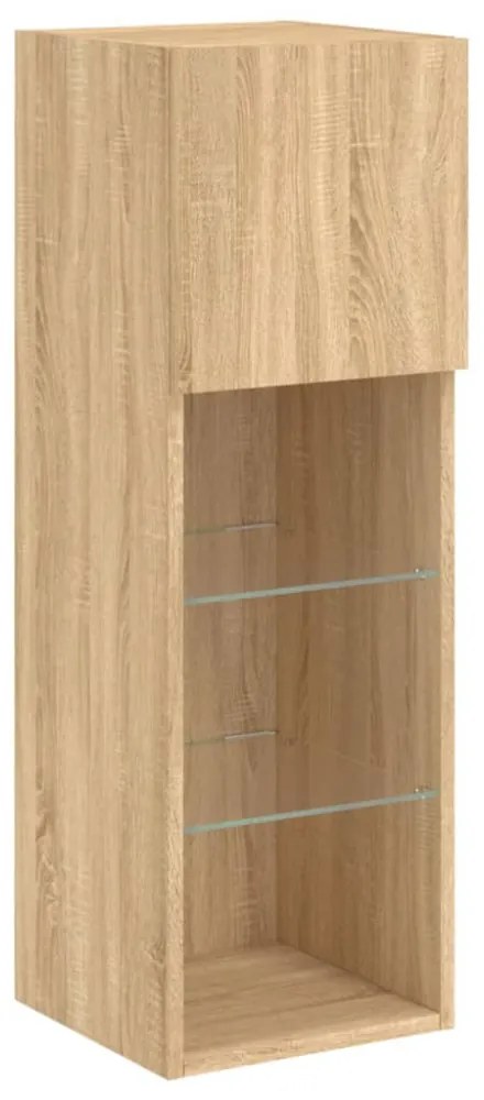 4 darab sonoma tölgy színű falra szerelhető TV-szekrény LED-del