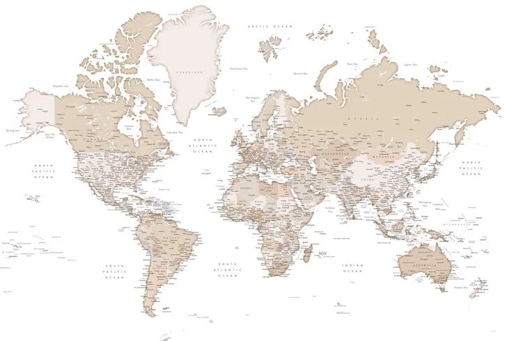 Térkép Beige detailed wold map, Louie, Blursbyai