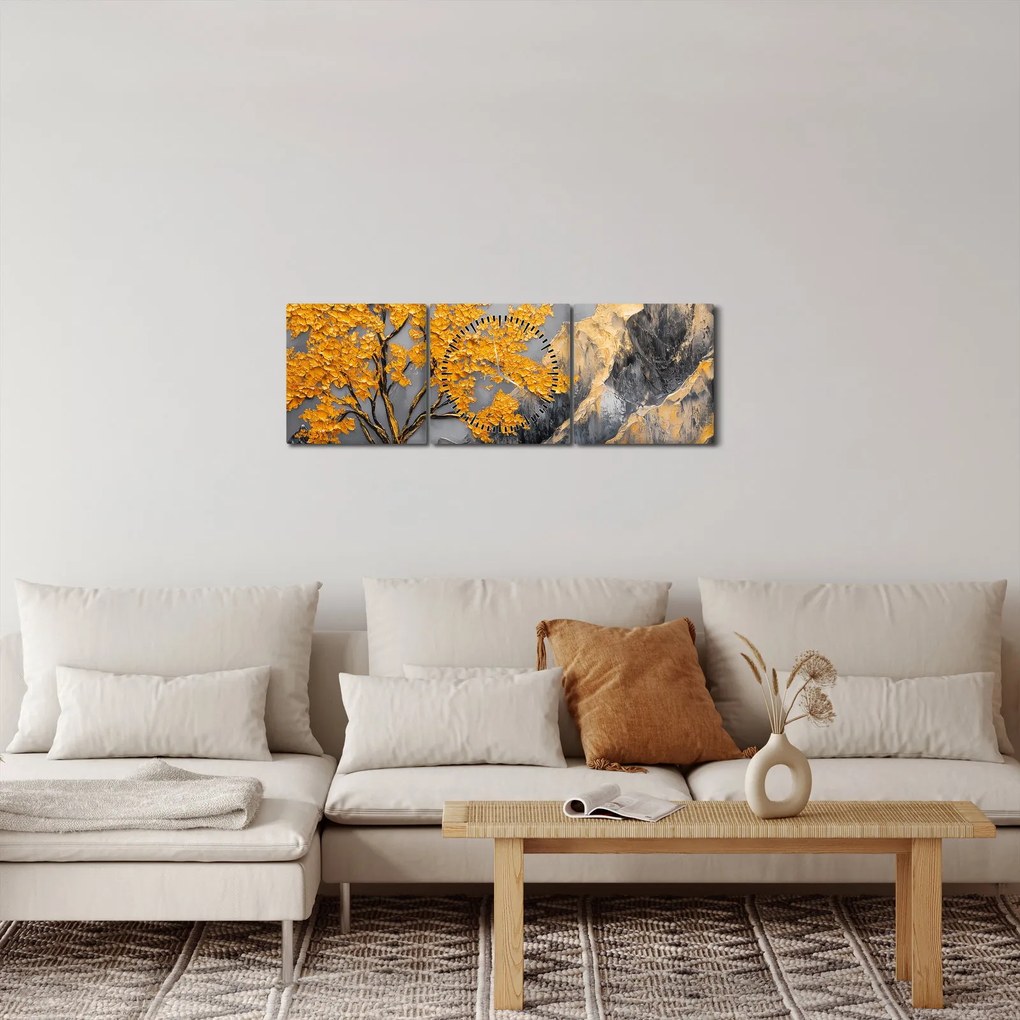 Kép – Arany fa a hegyekben (órával) (90x30 cm)