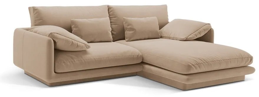 Bézs bársony sarokkanapé (jobb oldali-heverő résszel) Torino – Micadoni