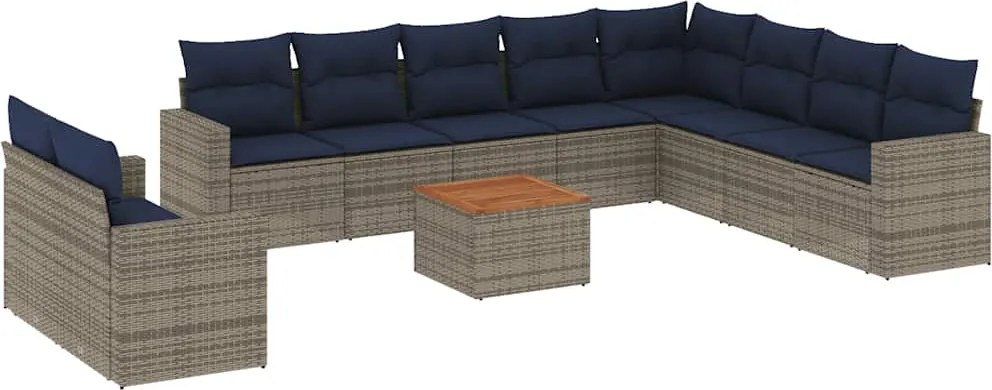vidaXL 11 részes szürke polyrattan kerti ülőgarnitúra párnákkal