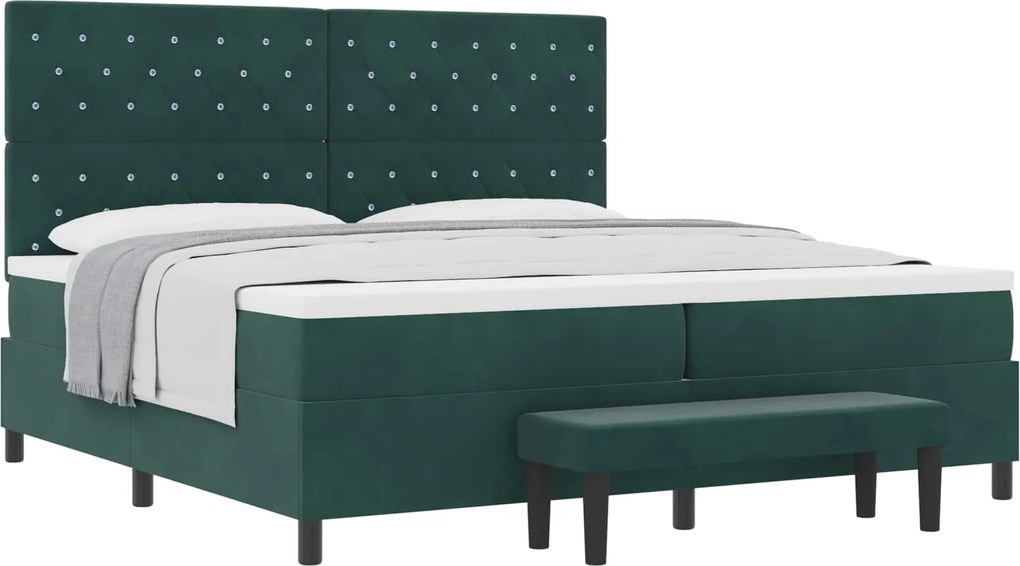 vidaXL Boxrugós ágy matracmal Sötétzöld 200 x 200 cm Bársony