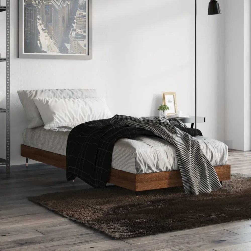 barna tölgy színű szerelt fa ágykeret matrac nélkül 75x190 cm