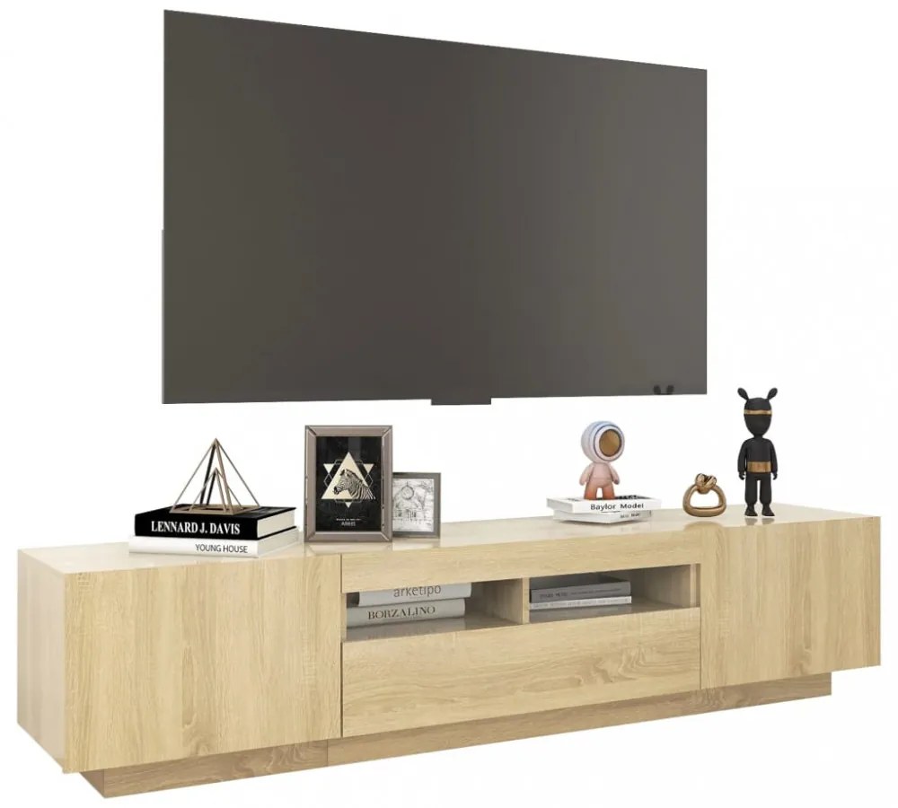 sonoma tölgy színű TV-szekrény LED-lámpákkal 180 x 35 x 40 cm